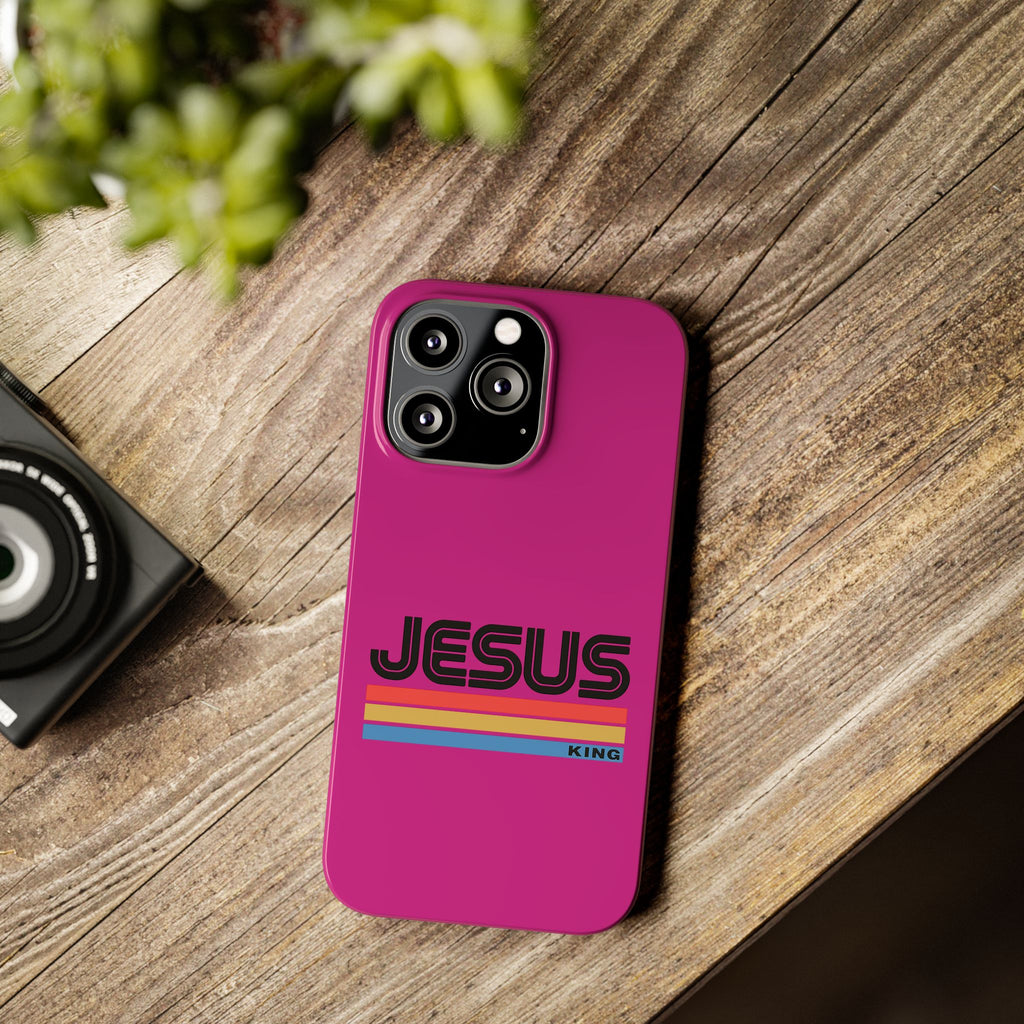 Stylish Slim Phone Case with 'JESUS KING' Design – Perfect for Faith Lovers, Unique Gift for Holidays, Mobile Accessories, Trendy Tech