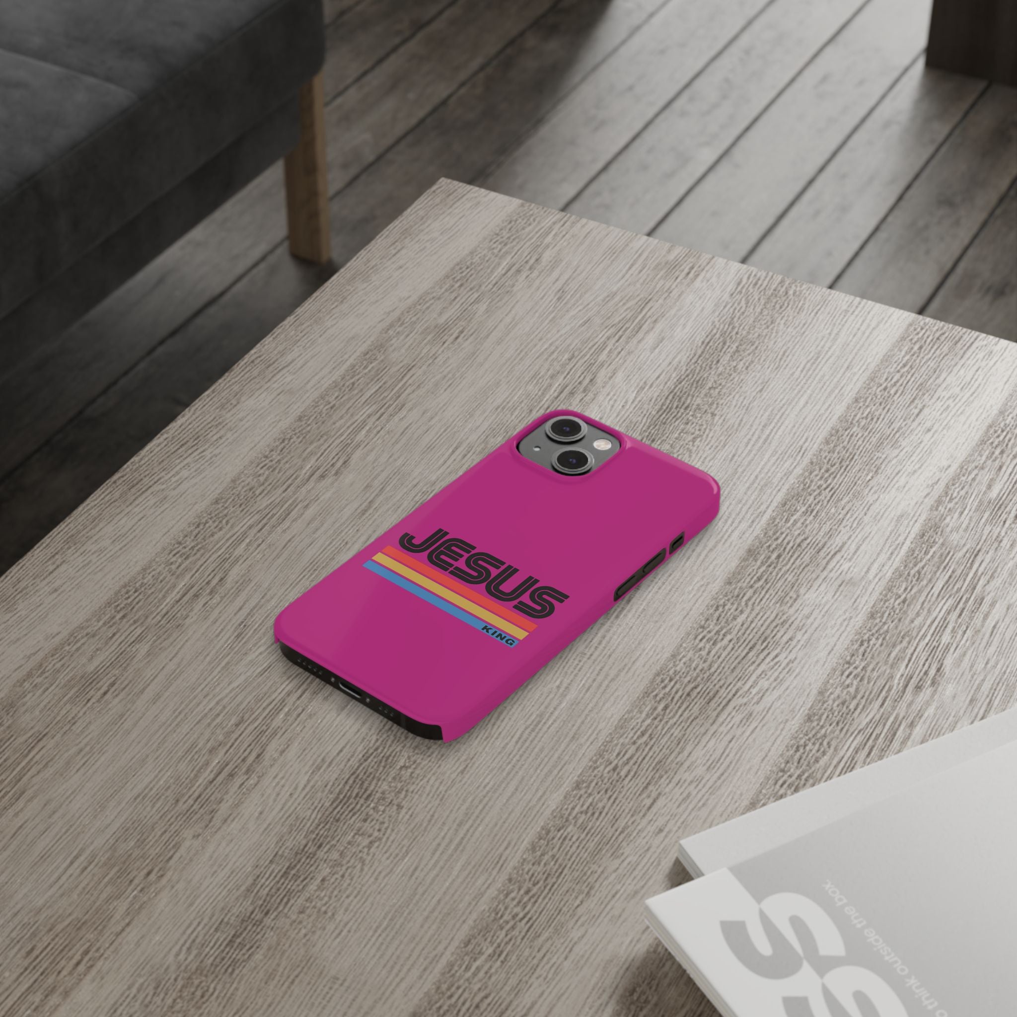 Stylish Slim Phone Case with 'JESUS KING' Design – Perfect for Faith Lovers, Unique Gift for Holidays, Mobile Accessories, Trendy Tech