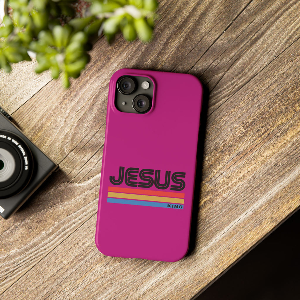 Stylish Slim Phone Case with 'JESUS KING' Design – Perfect for Faith Lovers, Unique Gift for Holidays, Mobile Accessories, Trendy Tech