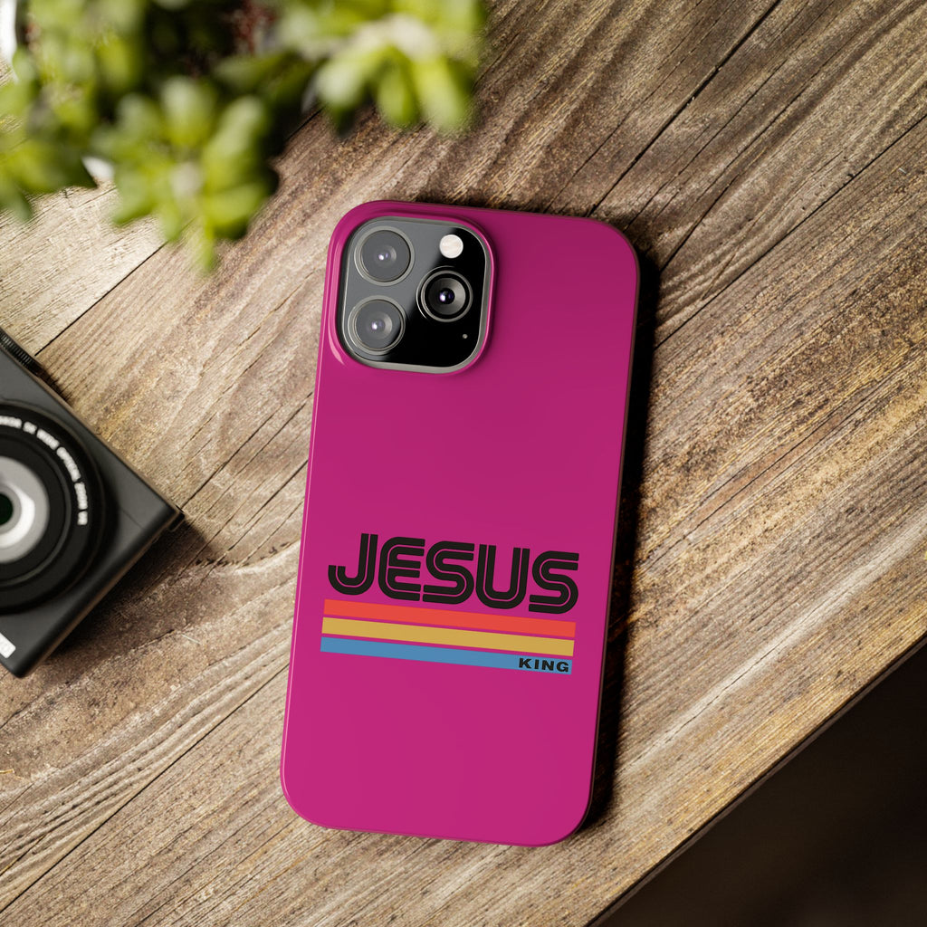 Stylish Slim Phone Case with 'JESUS KING' Design – Perfect for Faith Lovers, Unique Gift for Holidays, Mobile Accessories, Trendy Tech