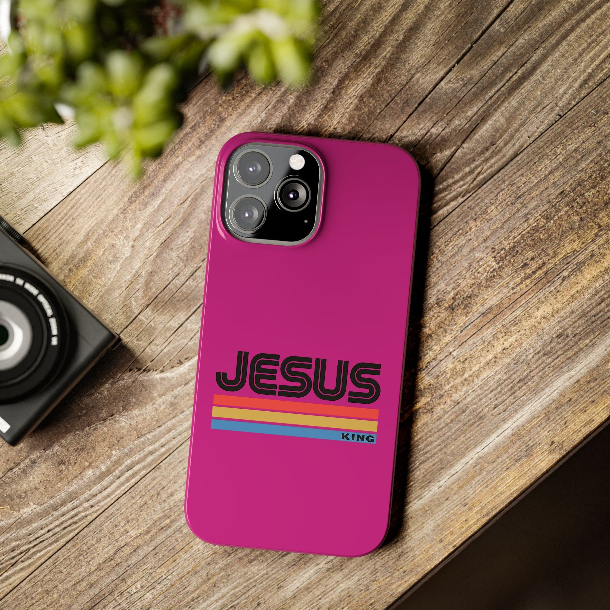 Stylish Slim Phone Case with 'JESUS KING' Design – Perfect for Faith Lovers, Unique Gift for Holidays, Mobile Accessories, Trendy Tech