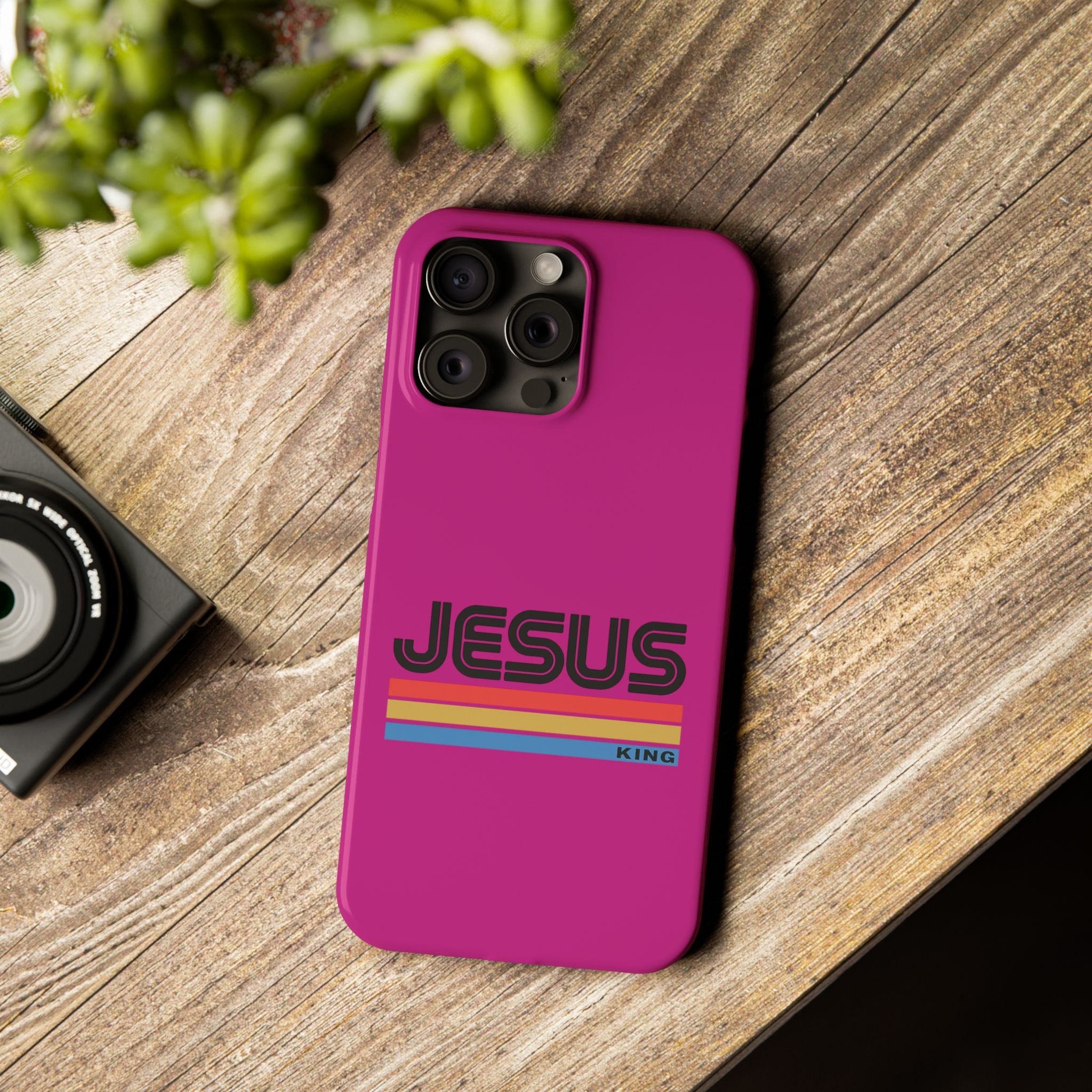 Stylish Slim Phone Case with 'JESUS KING' Design – Perfect for Faith Lovers, Unique Gift for Holidays, Mobile Accessories, Trendy Tech
