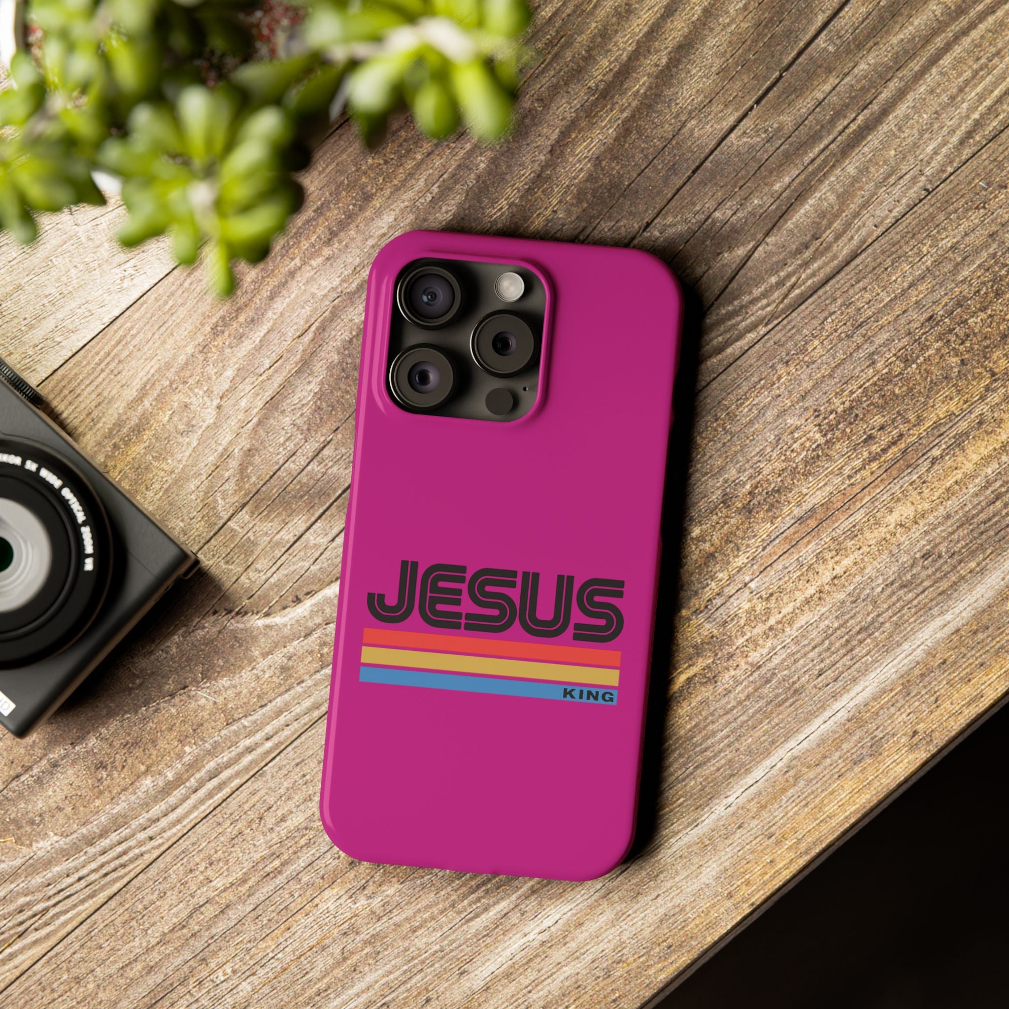 Stylish Slim Phone Case with 'JESUS KING' Design – Perfect for Faith Lovers, Unique Gift for Holidays, Mobile Accessories, Trendy Tech