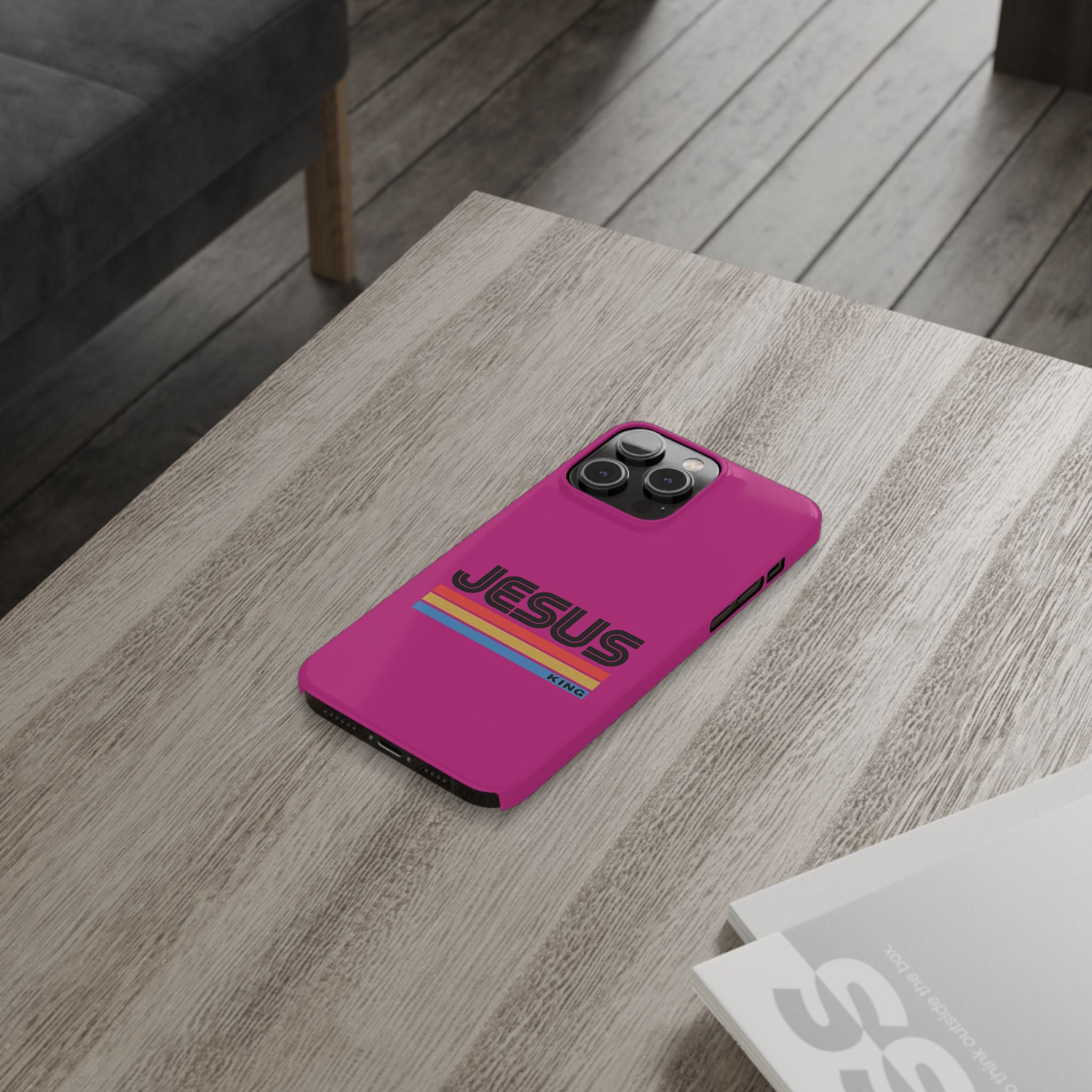 Stylish Slim Phone Case with 'JESUS KING' Design – Perfect for Faith Lovers, Unique Gift for Holidays, Mobile Accessories, Trendy Tech