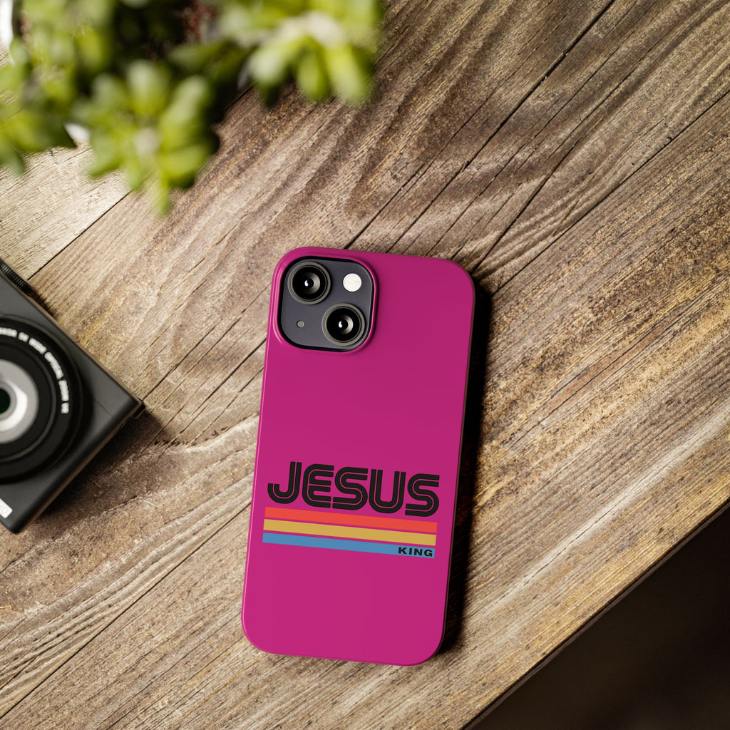 Stylish Slim Phone Case with 'JESUS KING' Design – Perfect for Faith Lovers, Unique Gift for Holidays, Mobile Accessories, Trendy Tech