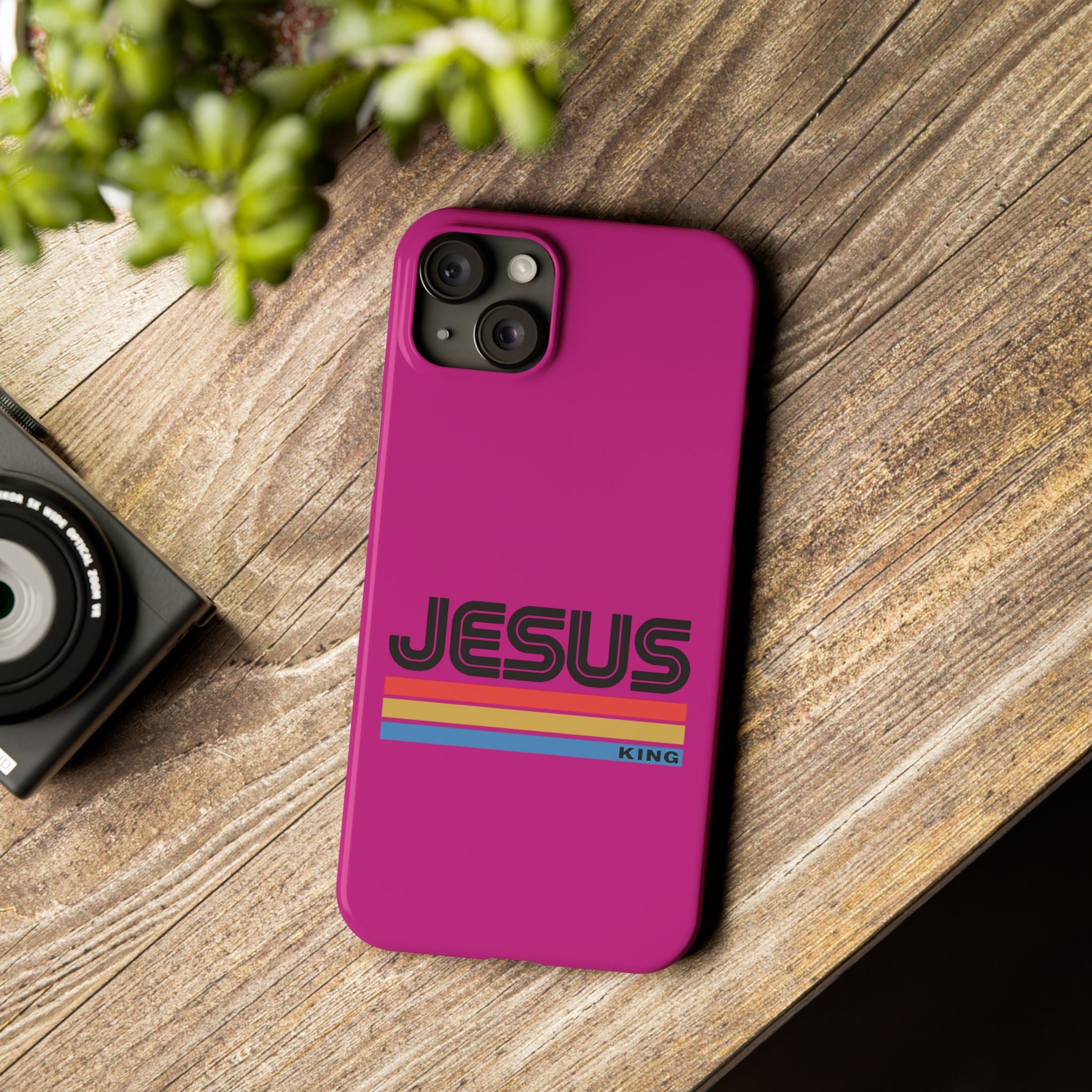 Stylish Slim Phone Case with 'JESUS KING' Design – Perfect for Faith Lovers, Unique Gift for Holidays, Mobile Accessories, Trendy Tech