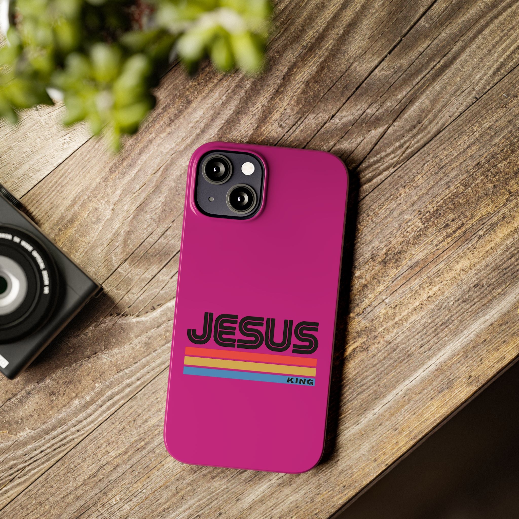 Stylish Slim Phone Case with 'JESUS KING' Design – Perfect for Faith Lovers, Unique Gift for Holidays, Mobile Accessories, Trendy Tech